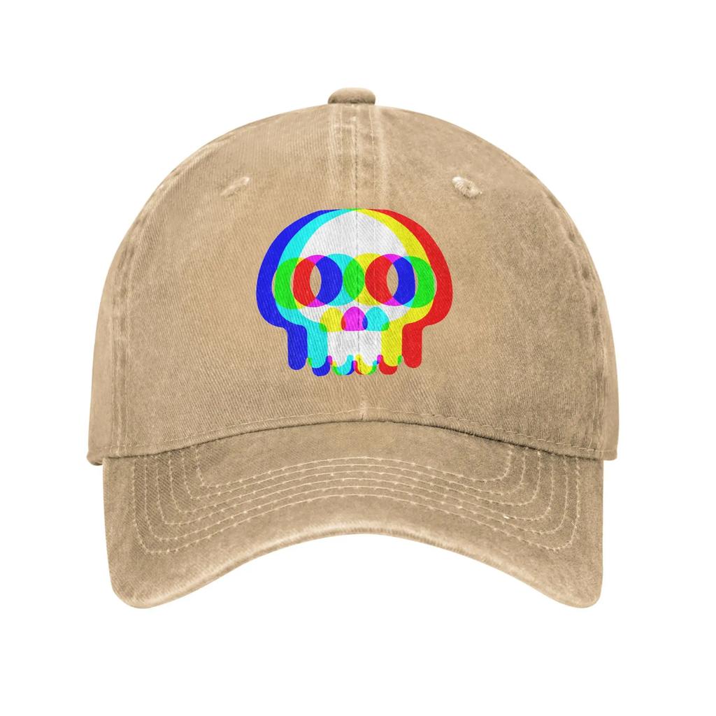Funny Skull Trippy Vaporwave Halloween Baseball Caps Retro Distressed Washed Techno Rave EDM Snapback Hat Outdoor Adjustable Hat