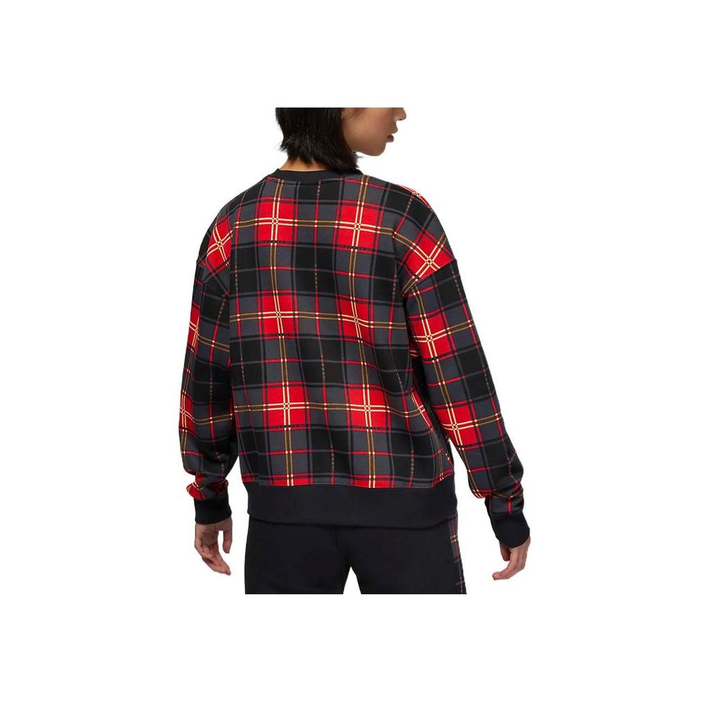 Jordan Color-Block Logo Print Plaid Round Neck Long-Sleeve Sweatshirt Women Sweatshirt Red DV1997-612