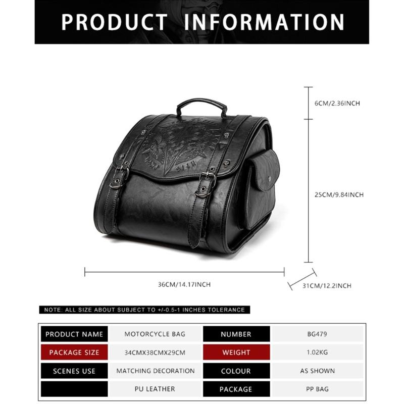 Retro Punk Motorcycle Seat Bag Strong PU Leather Waterproof Tool Storage Easy Mount Side Bag for Bike Riding