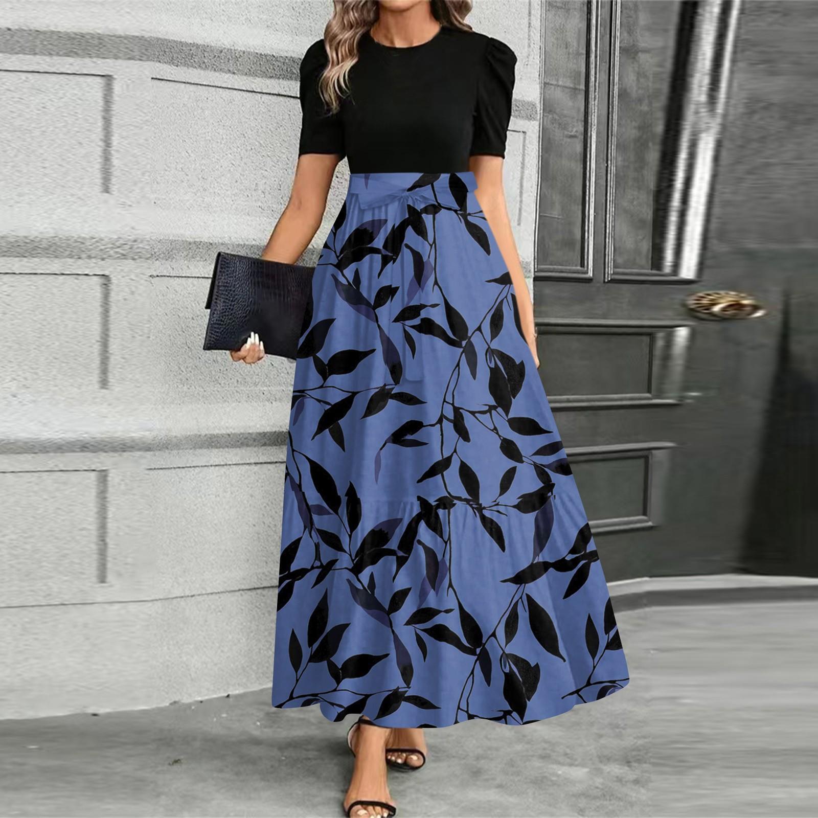 

Женское модное повседневное платье с поясом, коротким рукавом, круглым вырезом и принтом, элегантное и темпераментное XXL