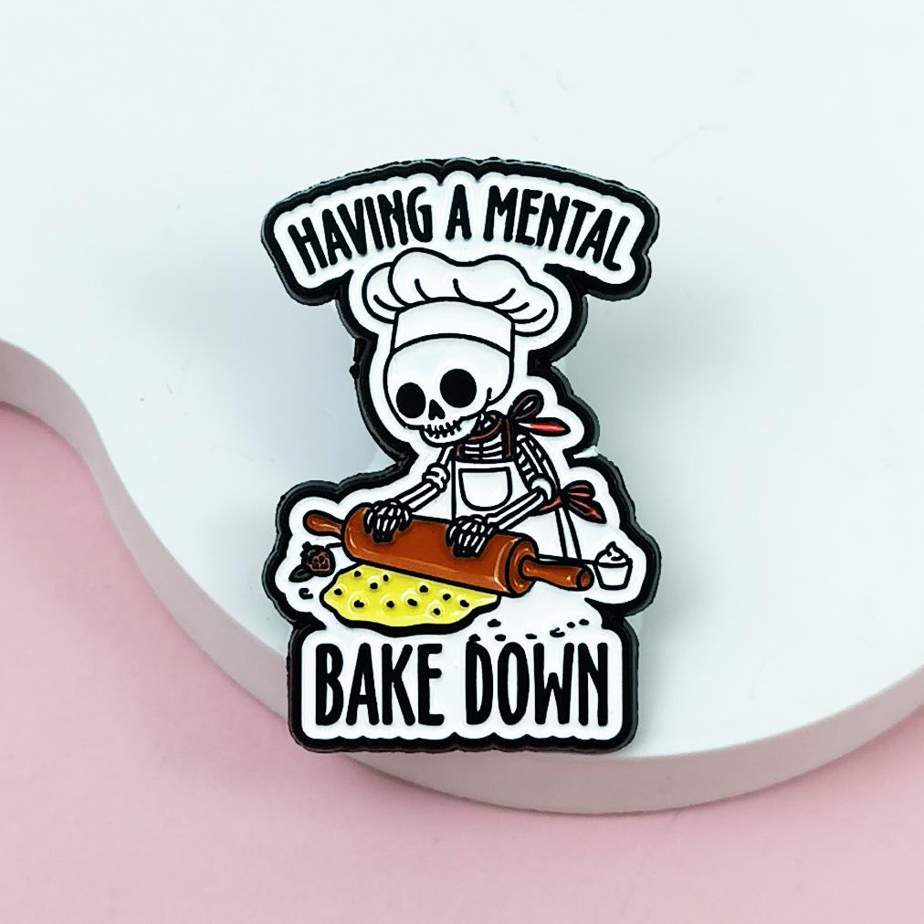 Cute Skull Chef Brooch: Creative Quote Badge for Backpacks - Alloy Decorative Accessory