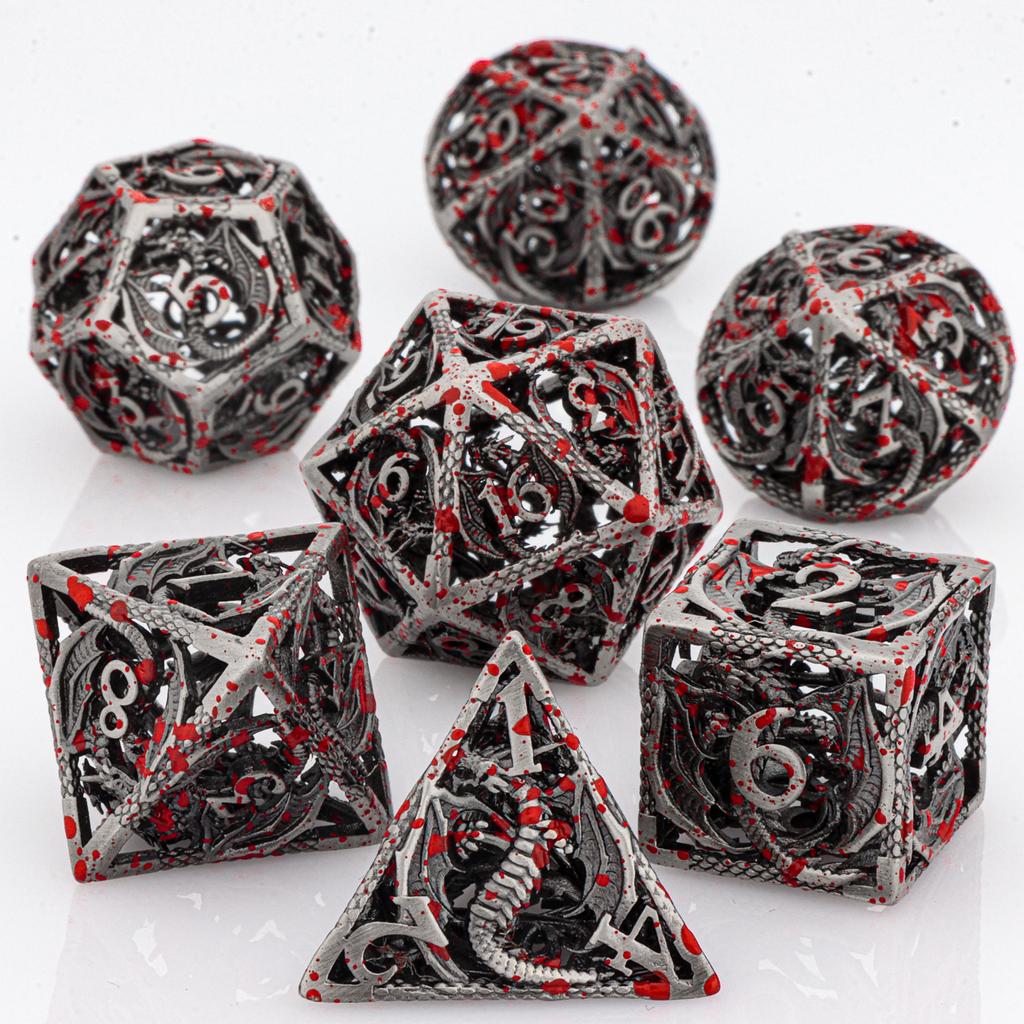 Blood Dragon Metall Würfelset für Dungeons and Dragons, Polyedrisches Würfelset, RPG Würfel, Metall D&D Würfelset Geschenke, D And D D Würfel