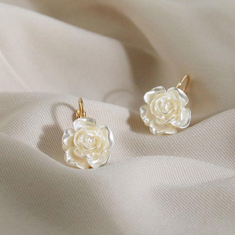 Luxuriöse Kamelien-Perlen-Ohrstecker, Charm, elegantes Design, weiße Blume, Dangler
