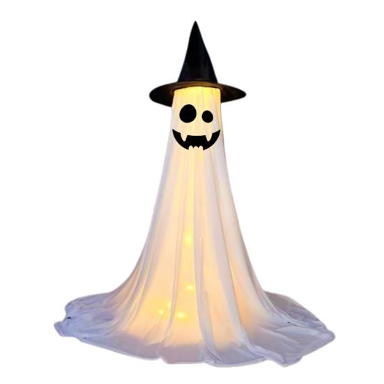 Yousheng Halloween Ghost Decoration Outdoor Standing Ghost with Witch Hat Light Up Spooky White Cloth Ghost for Porch Yard Garden Lawn Decor