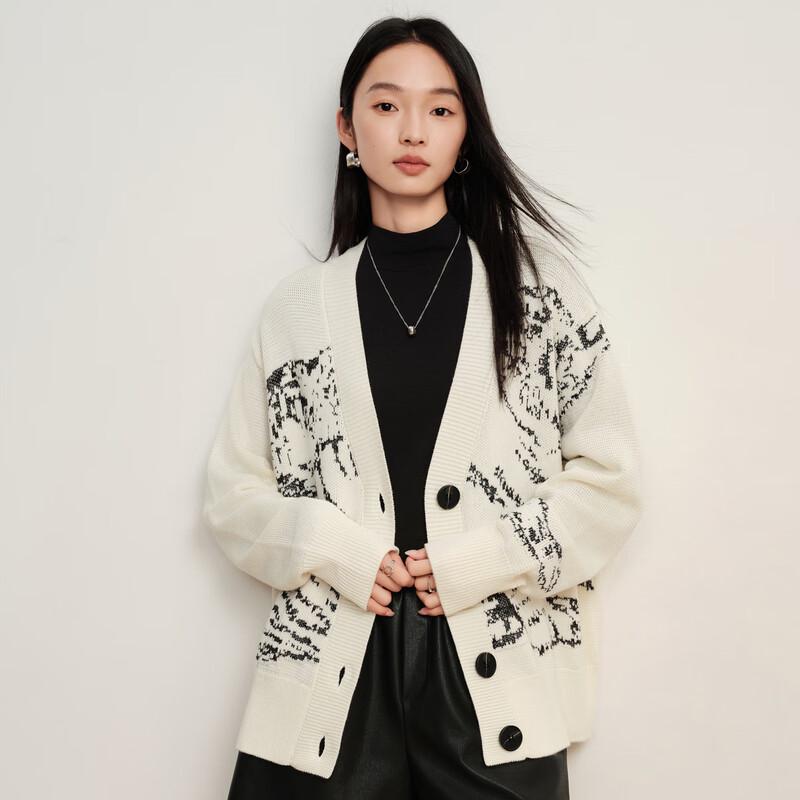 Elva' Island Women's Printed Long-Sleeve Short Knit Cardigan