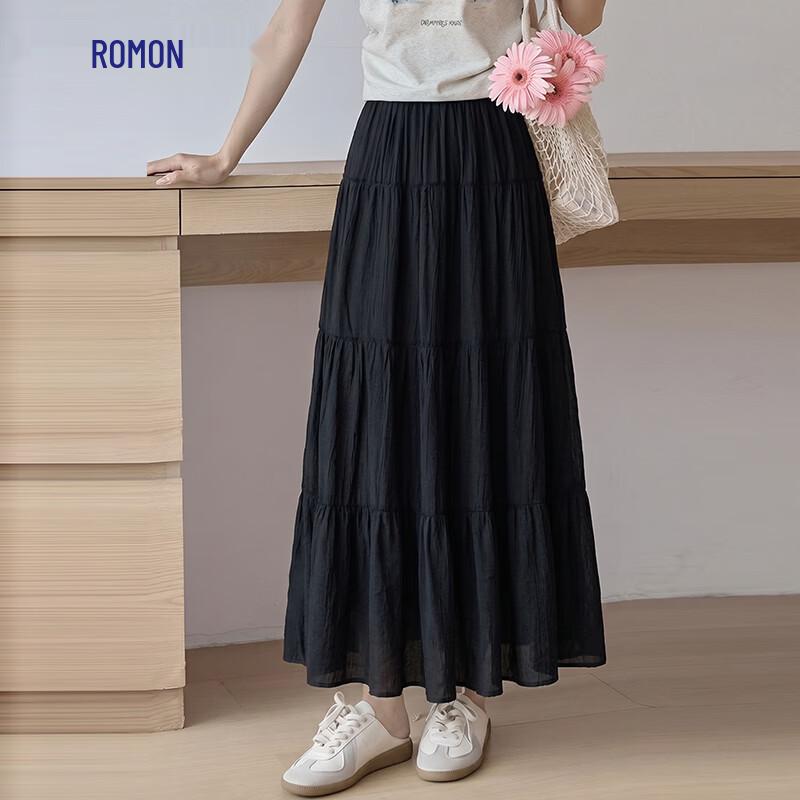 Luomeng Women s Tiered A-Line Midi Skirt M