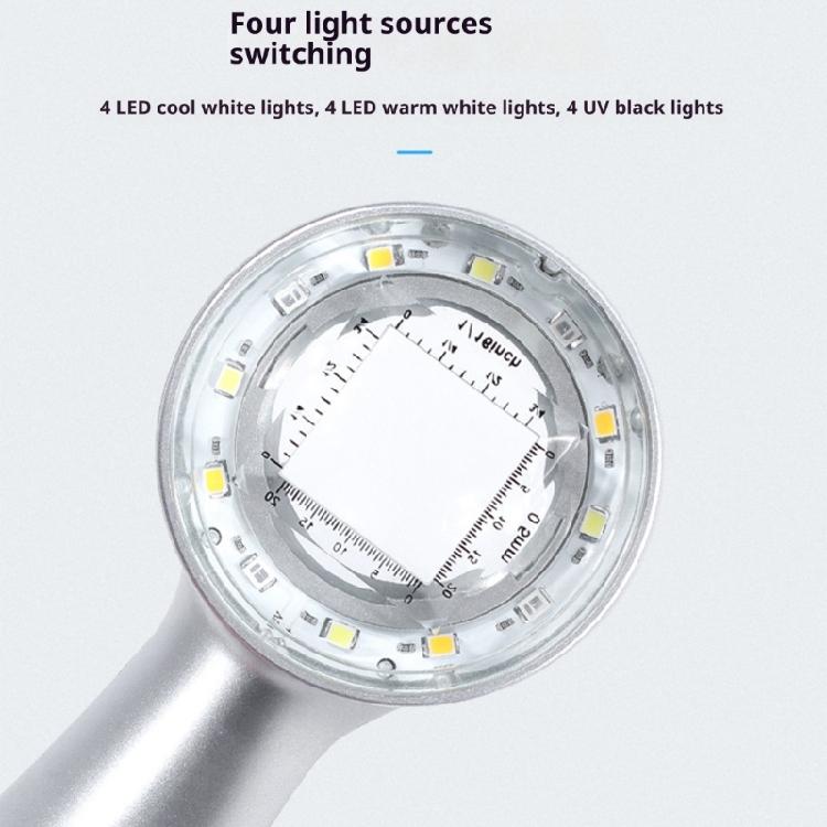30x Power Magnifier 4 Color LED Lighting Rechargeable Handheld Tool For Detailed Inspection Of Stamps Coin And Electronics