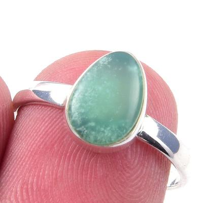 Natürlicher Chrysopras-Edelstein, handgefertigt, 925er Sterlingsilber, Ringgröße 7, q5n78