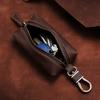 Large Capacity Leather Key Bag, Retro First-layer Cowhide Key, Leather Case, Zipper Buckle, Genuine Leather Key Bag.