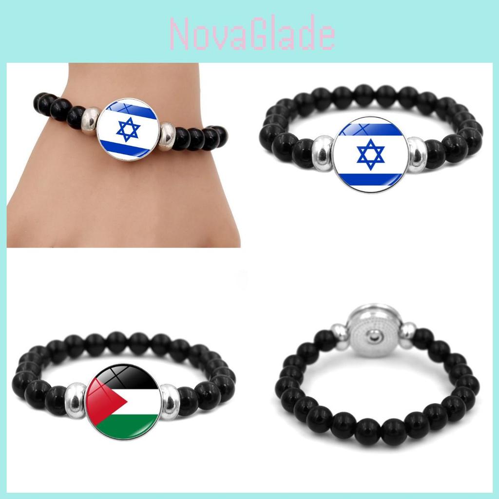 Israel Palestine Flag Gemstone Bracelet Unisex Black Beaded Jewelry Wholesale
