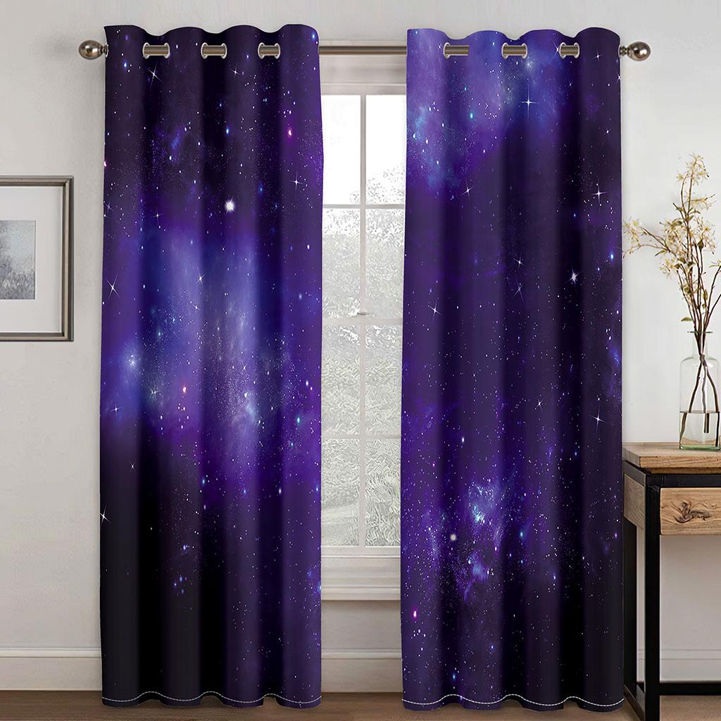 Beautiful Night Romantic Starry Night Curtains Suitable For Children's Room Living Room Bedroom Balcony Window Decor 2 Panels