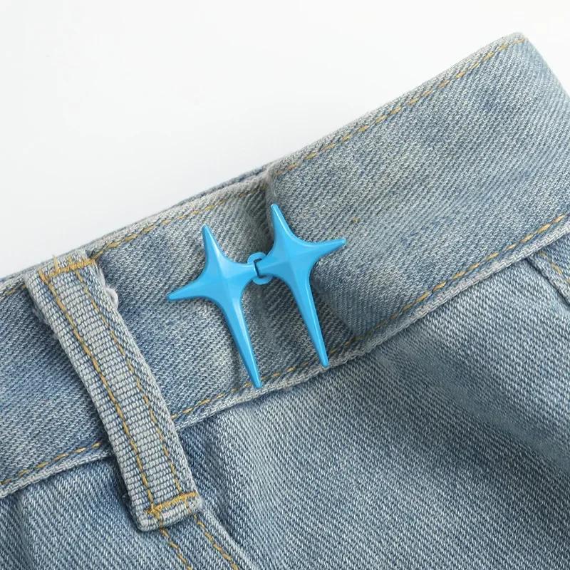 1 Coppia Fibbia a Vita Stella Incrociata Clip Regolabili Staccabili per Pantaloni Stringivita Bottoni Automatici Metallici Senza Chiodi per Decorazione Jeans