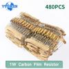 480pcs 1W Resistor Set 5% Carbon Film Resistor Assortment Kit 1K Ohm~2M Ohm Resistance Kit
