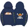 Unisex One Piece Monkey D Luffy Double‑Sided Print Fleece Hoodie, Both‑Sleeves Japanese Text Anime Pullover Hooded Sweatshirt Streetwear