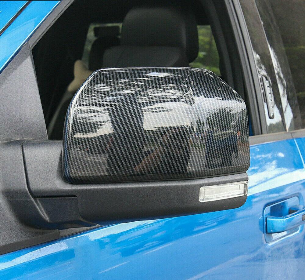 For Ford F150 2015-2020 Raptor Rearview Side Mirror Cover Wing Cap Exterior Door Rear View Case Trim Carbon Fiber Black Silver