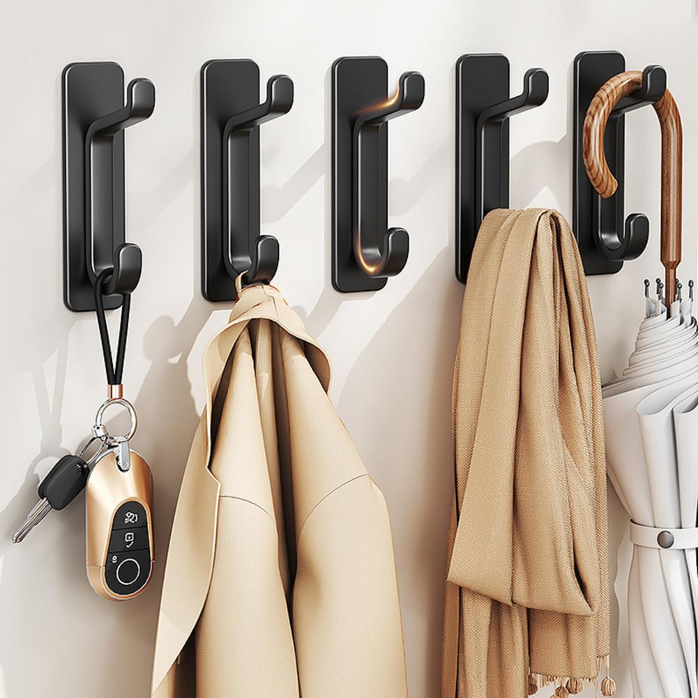 5Pcs Plastic Wall Hook No Drill Self-adhesive Heavy Duty Multi-functional Home Bathroom Clothes Hat Scarf Towel Bag Keys Hanger