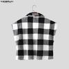 INCERUN Men Sleeveless Plaid Check Furry Casual Loose Cropped Waistcoat Vest
