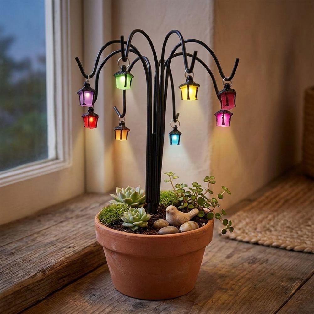 Glow-in-the-Dark Garden Lantern Stakes Colorful Lanterns Iron Art Miniature Lanterns Bonsai Vintage Rust-Resistant