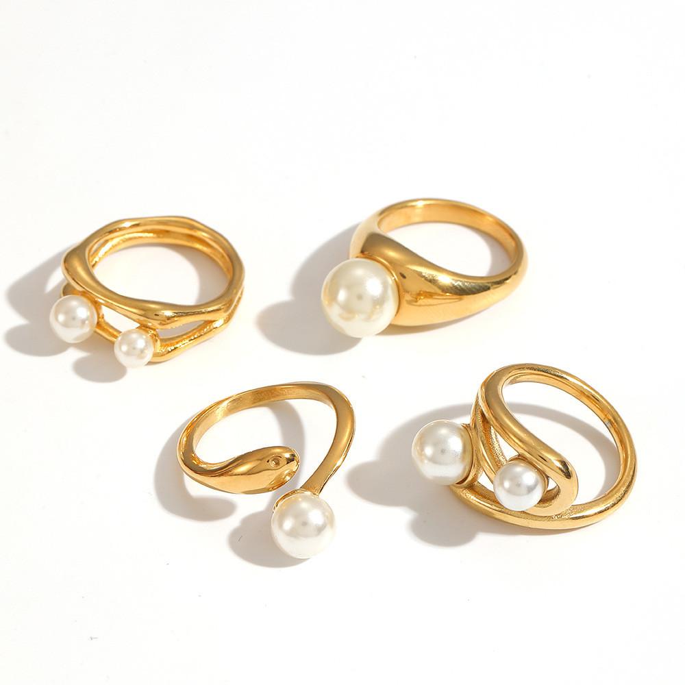 Style Artificial Pearl Ring For Women With Geometric Design And Pvd Coating Jewelry