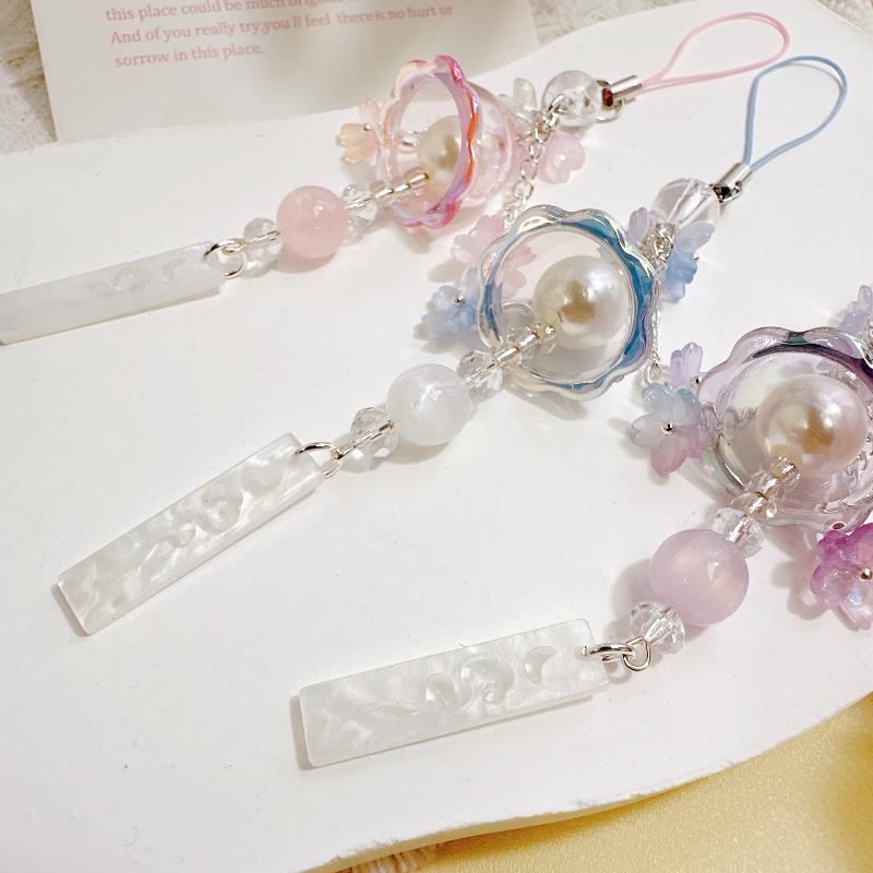Cute Jellyfish Wind Chime Pendant Keychain Mobile Phone Lanyard Bag Key Ring Decorative Accessories For Girls Christmas Gift