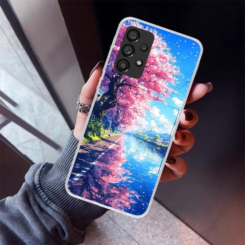 Japanese Cherry Mount Fuji Phone Case For Samsung Galaxy A12 A52S A42 A32 A22 A51 A50 Note 20 Ultra 10 S10 Plus A71 A70 A31 A30