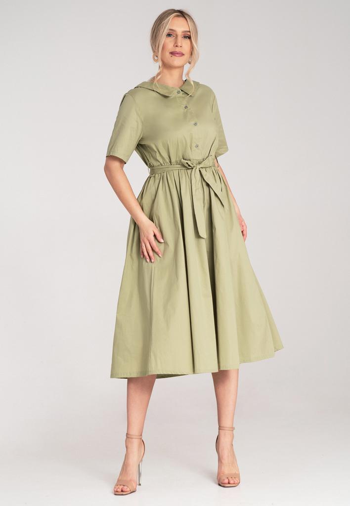 Szmizjerka Damska Midi - Sukienka Koszulowa Midi - Zielona Sukienka M1178 R. S/M