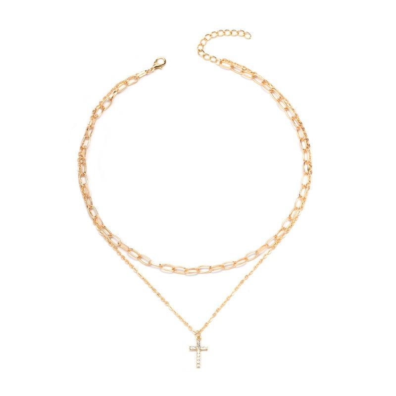 Virgin Cross Necklace Jewelry Versatile Full Diamond Fashion Personality Simple Multi-layer Necklace Women