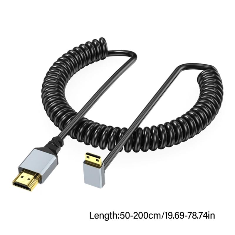 4K Mini Video Cable Male to Male Coiled Line 4K60Hz 90 Degree Option for GPU Cards Laptops Tablets 50-200CM Retractable