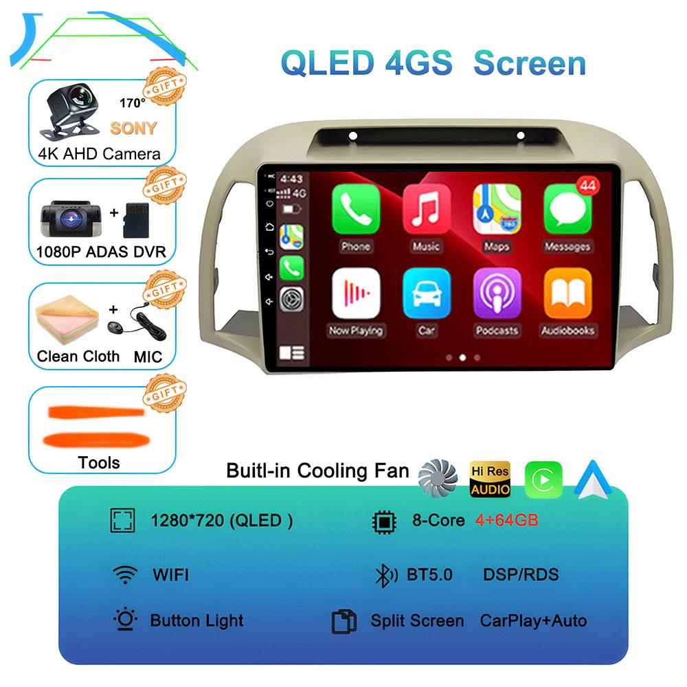 Android 14 Carplay WIFI+4G For Nissan March Micra K12 2002 2003 2004-2010 Car Radio Multimedia Player GPS Stereo 2din Head Unit