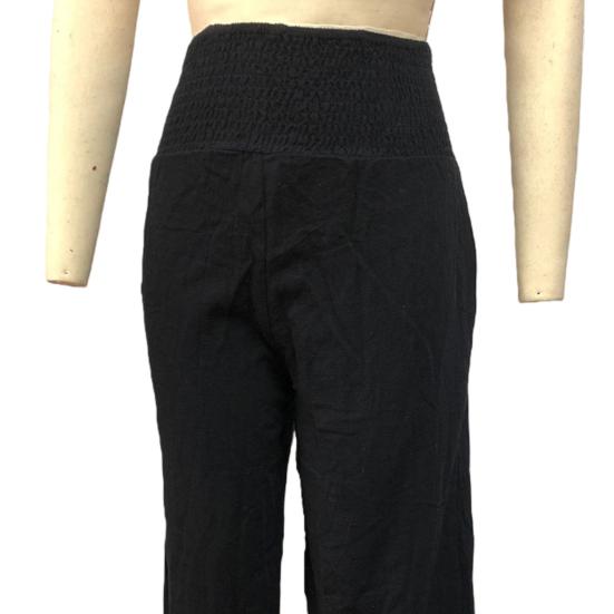 Women Pants Pleated Elastic High Waist Wide Leg Trousers with Pockets Pure Color Loose Fit Spring Casual Long Pants