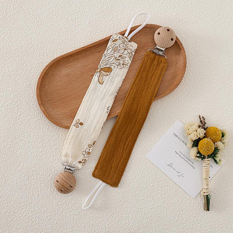 Buchenholz Schnullerclip & Baumwoll Beißring Set mit Anti-Fall Taschentuchclip (2er-Pack)