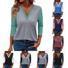 Women's Casual Fashion Sexy Comfortable V-neck Stitching Color Three-quarter Sleeve Top