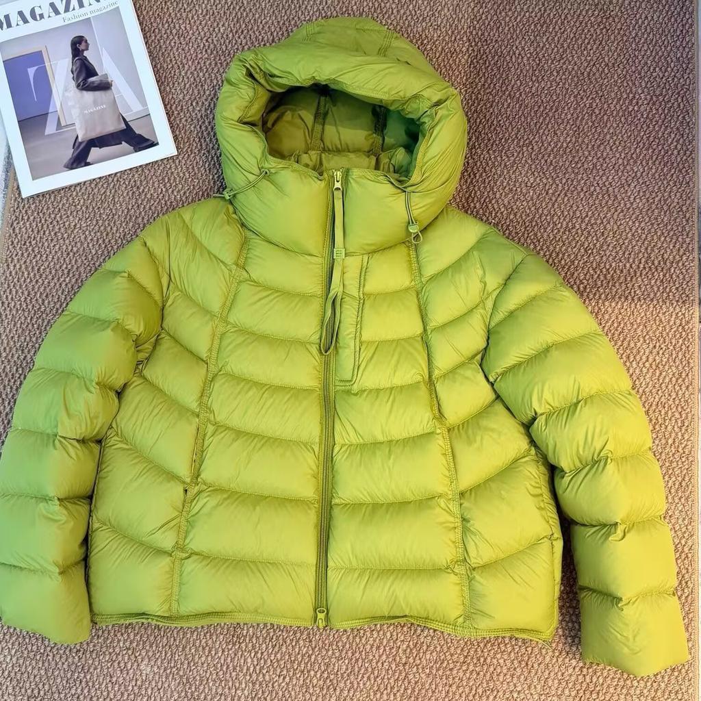 White duck down short hooded down jacket women's small winter loose and light windproof short bread jacket multi-colored coat