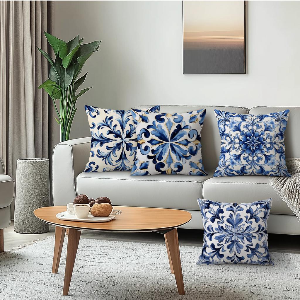 4pcs/set Geometrically Flowers Cushions Pillowcase Polyester Cushion Cover Throw Pillow Pillowcover Home Car Sofa Decor