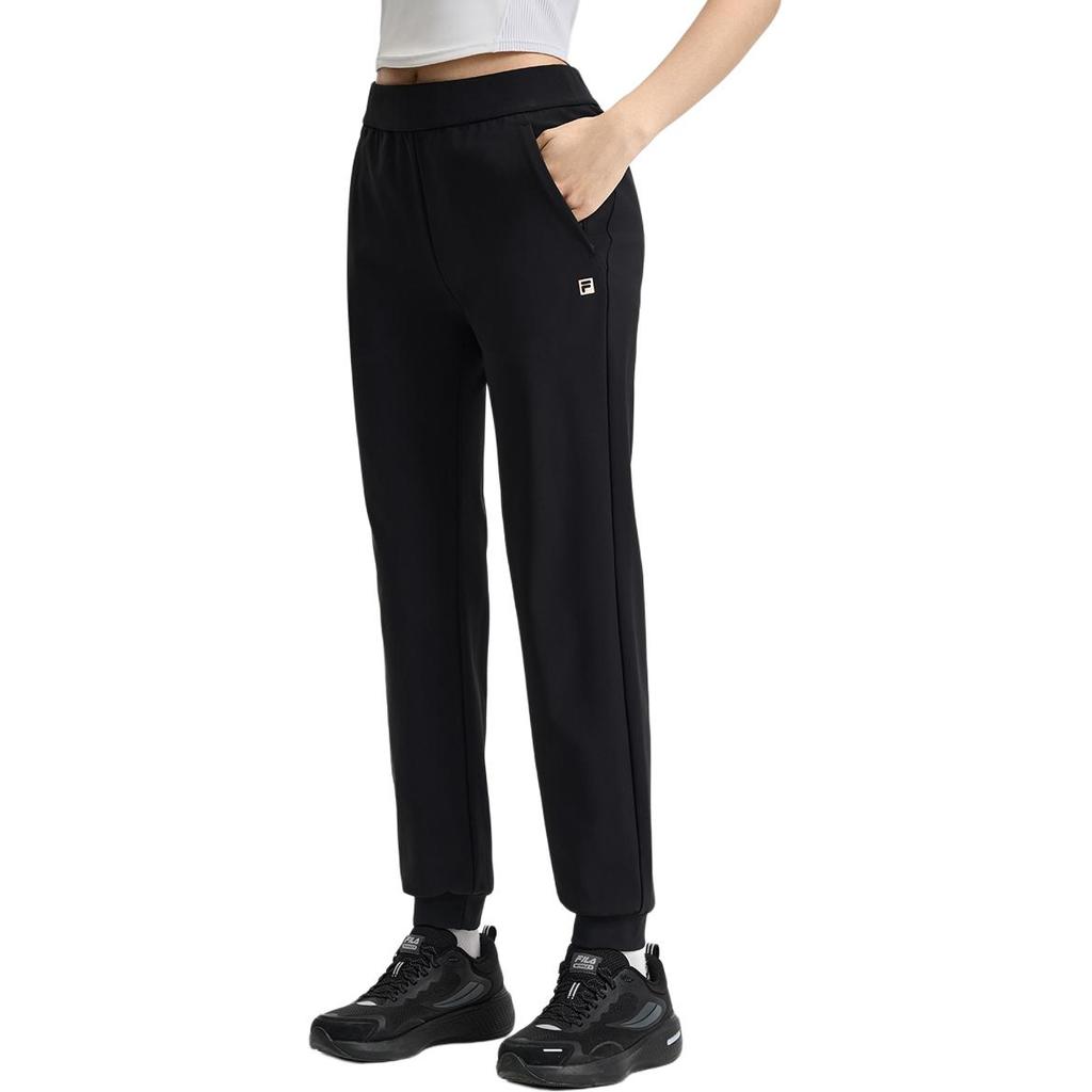 FILA Fitness Simple Classic Versatile Comfortable Tapered Mid-Waist Knitted Sports Pants Women pants Deep-Black A11W521604F-BK
