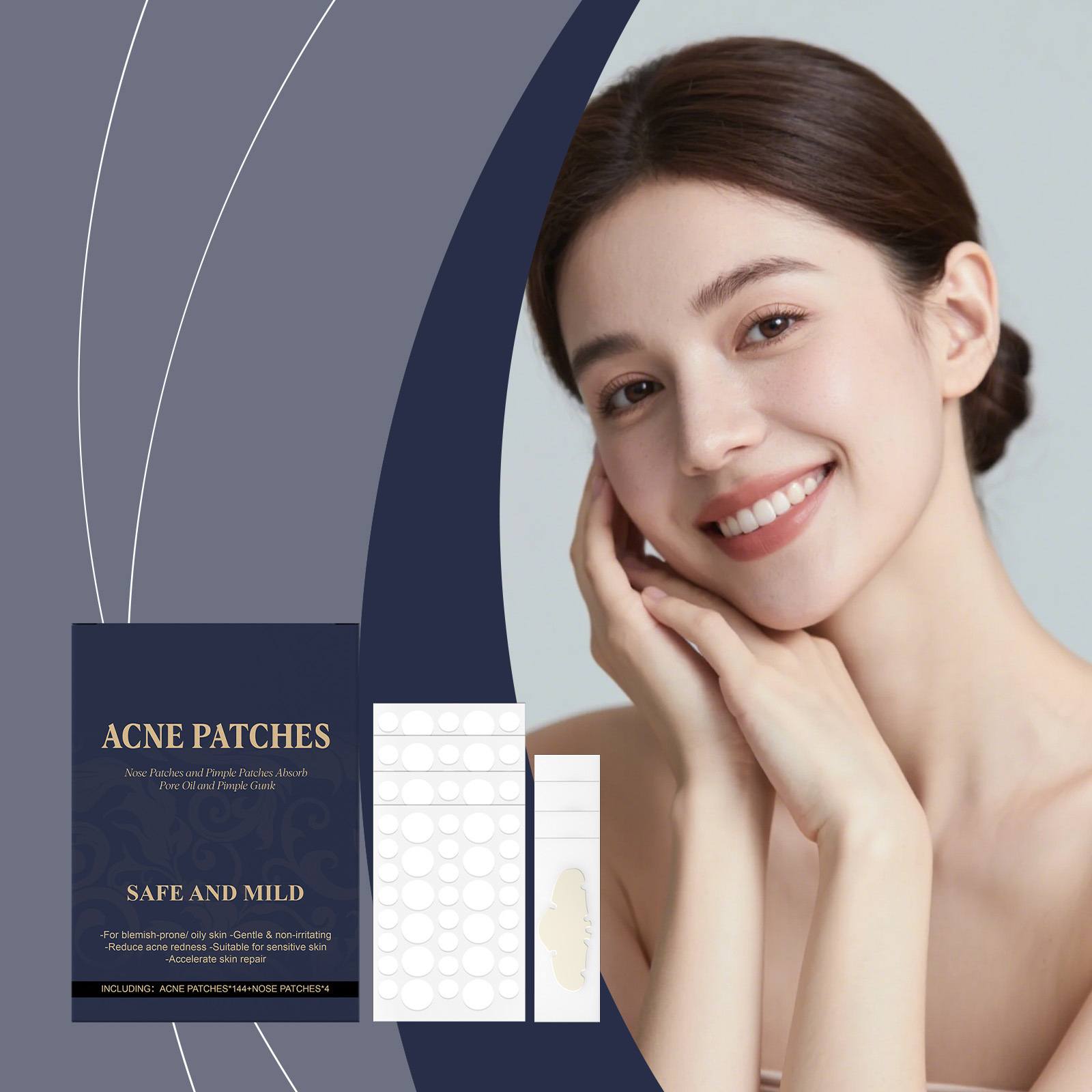 

144 Acne Patches And 4 Nose Blackhead Patches. The Acne Patch Hydrocolloid Effectively Acne And Blackheads From All Skin One Size білий