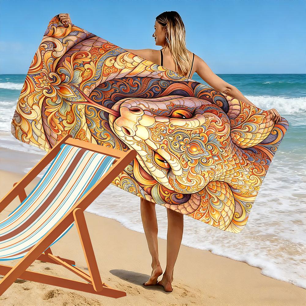 Vibrant Swirling Serpent Artistry Print Beach Towel, Quick Drying, Suitable for Travel, Outdoor Sports, Jogging, the Beach and Swimming, Gift