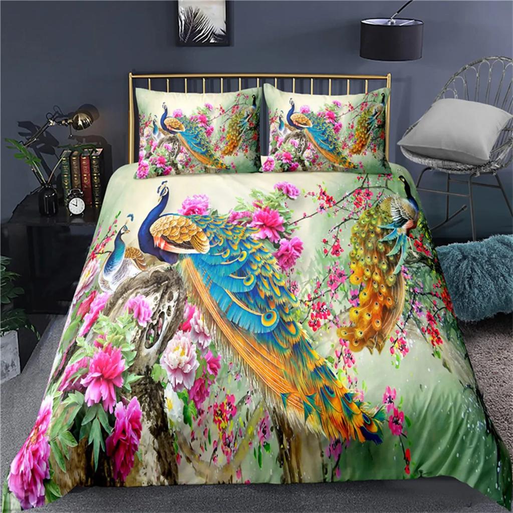 Comforter White Gold Peacock Luxurious Floral Chinese Style Peacock Feather Polyester For Bedroom Decoration Women