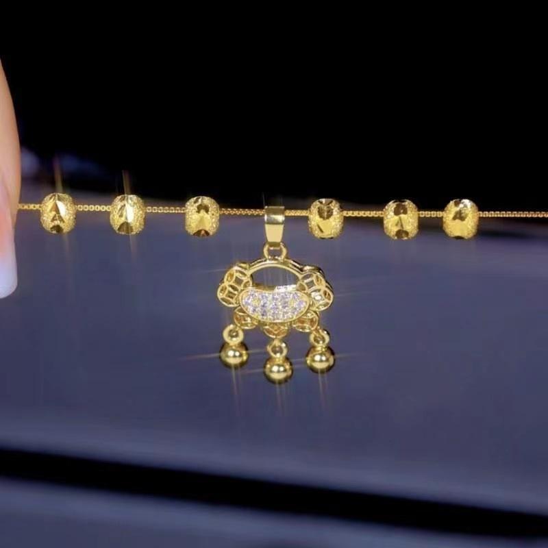 Lucky Lucky Beads Ping An Lock Necklace for Women's High-end Light Luxury Ins Fashion Trendy Collarbone Chain