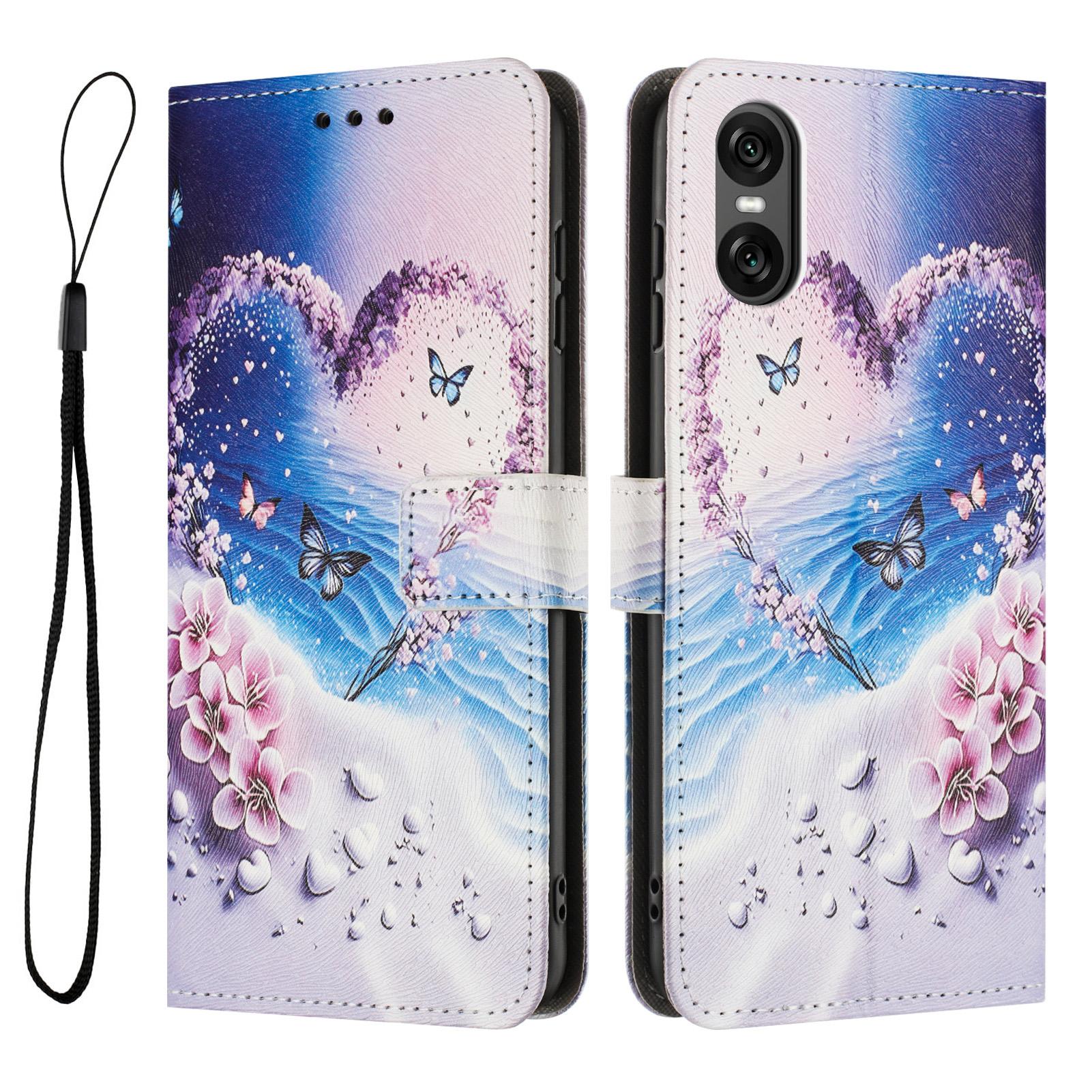

YX-2501 For Sony Xperia 10 VI Case Pattern Printing PU Leather Wallet Phone Cover with Lanyard Heart Butterfly