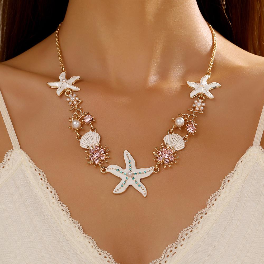 Geometric Starfish Pendant Necklace With Electroplated Alloy Chain For Women And Men