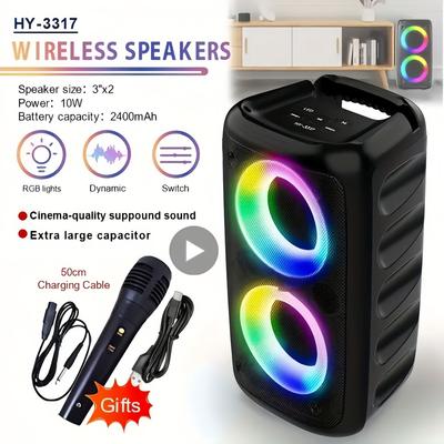 Radio Karaoke Głośnik Bluetooth FM Przenośny Bezprzewodowy Z Mikrofonem Lampa Maszyna Caixa De Som Pudełko Dźwiękowe Muzyka Subwoofer LED TWS