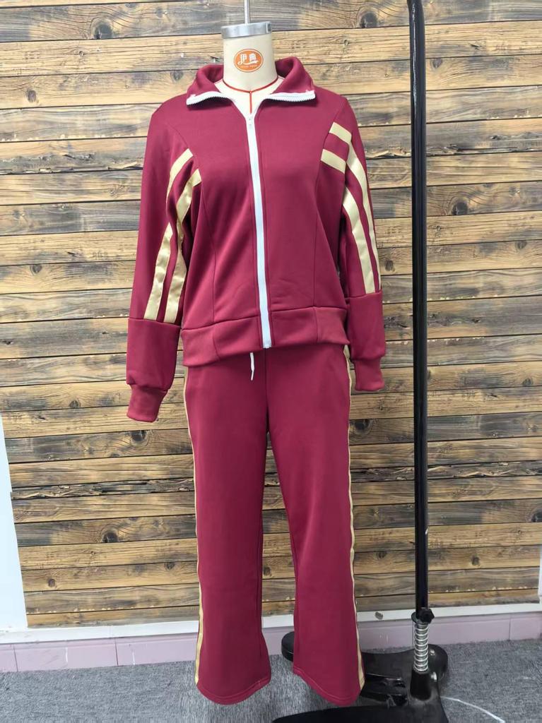 2025 Women's Autumn Fashion Color Block Two-Piece Casual Sports Suit