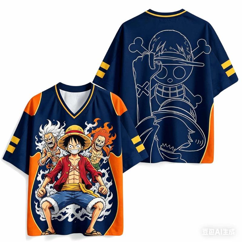 One Piece Monkey D.Luffy Oversized V-Neck Jersey 3D Quick Dry T-Shirt For Men Women Kids Anime Fan Tee Outdoor Sports Streetwear