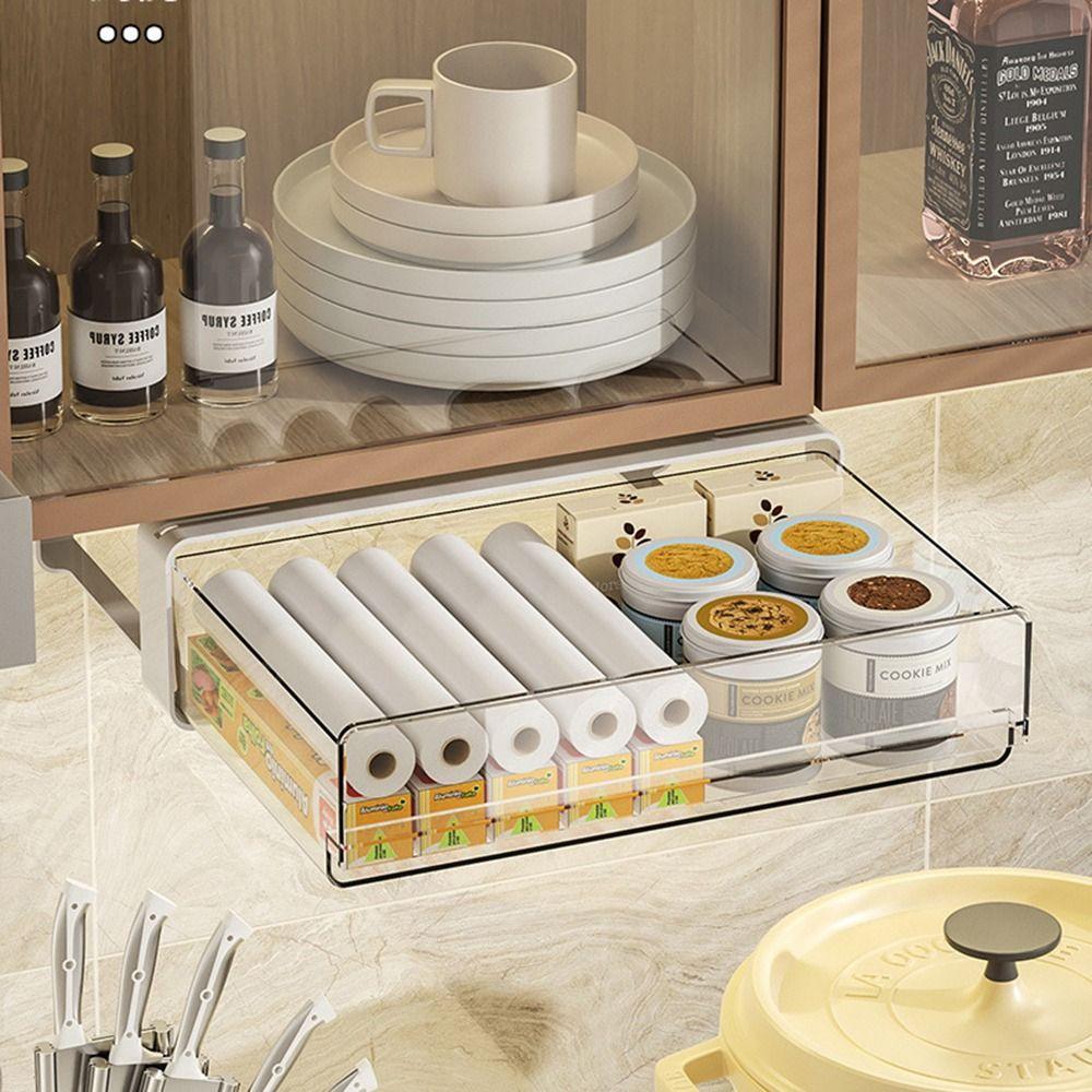 Attachable Under Desk Drawer Slide-out Table Storage Box Durable Pencil Holder Tray  Cosmetics