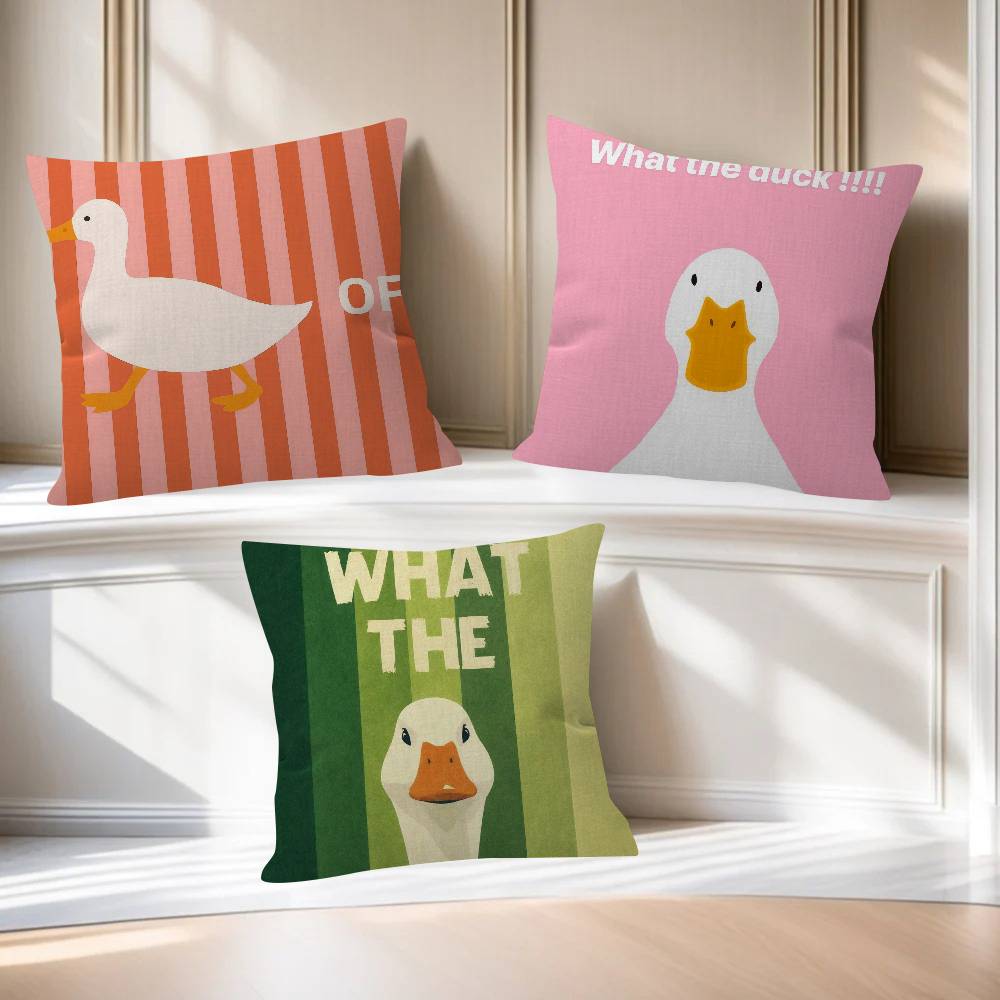 What The Duck Print Art Funny Decorative Room Aesthetics Pillow Case Home Decor Bedroom Sofa Bed Couch Pillow Cover 45x45