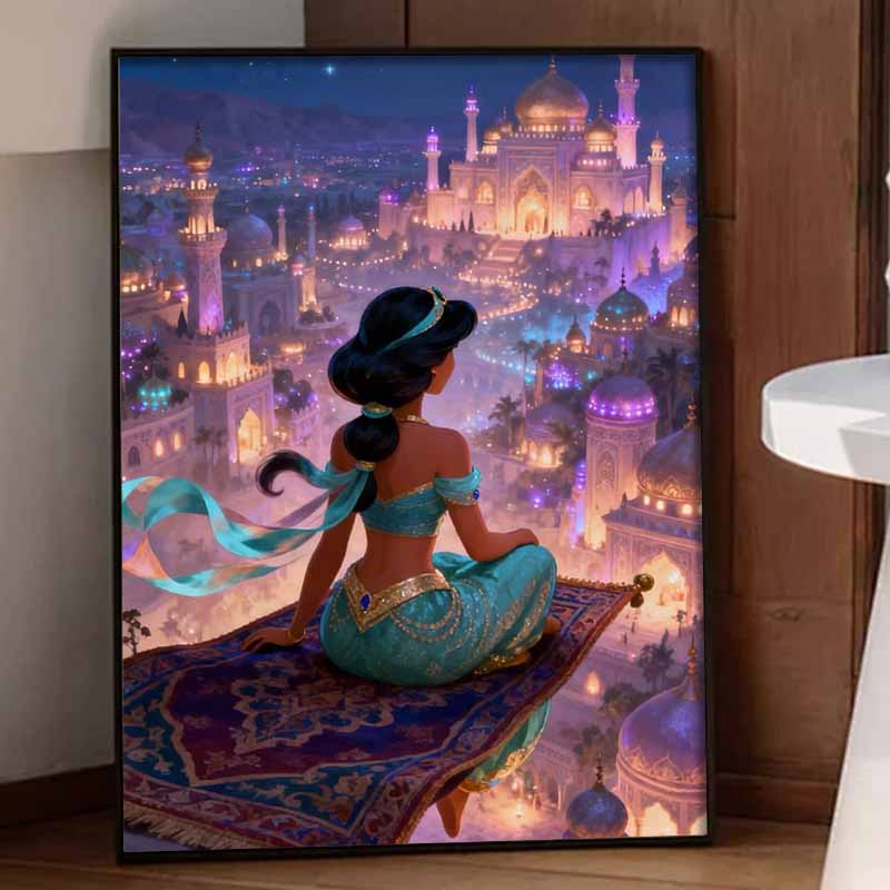 Disney Diamond Painting Kit Unframed, Jasmine Magic Carpet, Classic Style Home Decor Craft, Perfect Gift Idea