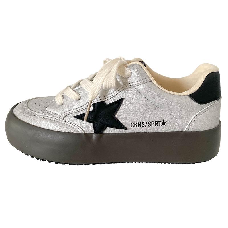 

6606 latex insole/star platform white shoes women s shoes 2025 spring new board shoes casual shoes round head 40
