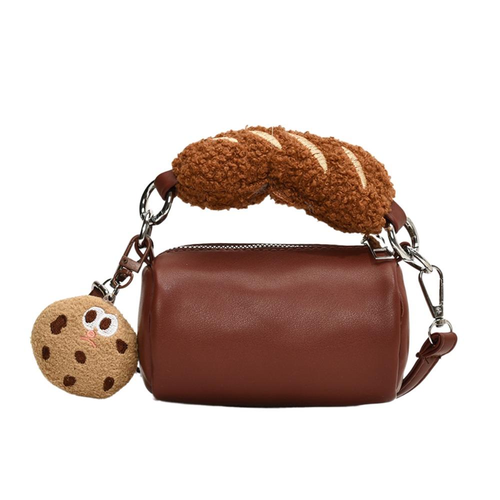 Small PU Leather Shoulder Bag Plush Cartoon Crossbody Bag Cookie Hot Dog Handbag Shopping