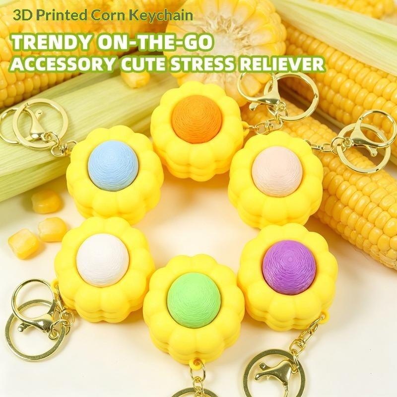 3D Printed Corn Clicker Keychain Durable Stress Relief Fidget Toy Crisp Click Sound for ADHD Kids Adults Relaxing